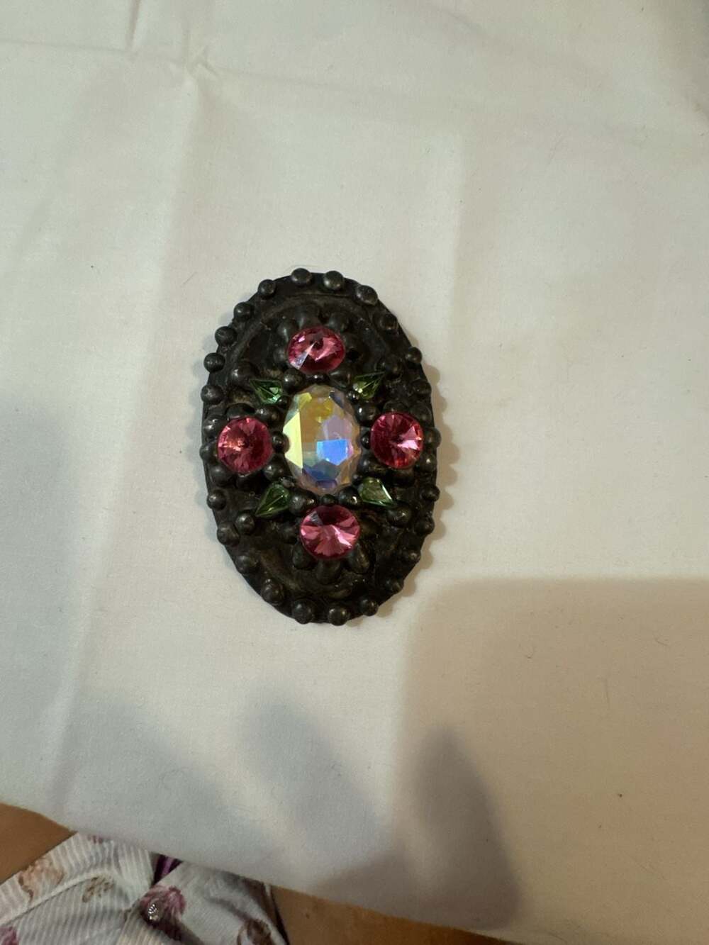 Mikaela Winn Signed Vintage Oval Rhinestone Belt Buckle with Pink and AB Crystal